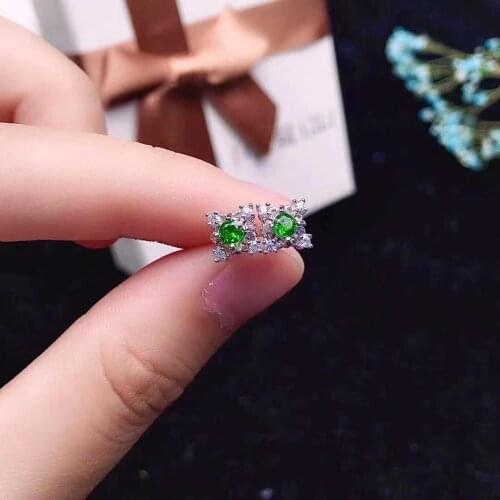 Vintage Silver Gemstone Jewelry 3mm Natural Diopside Ring Pendant Earrings 925 Silver Diopside Jewelry Set for Party
