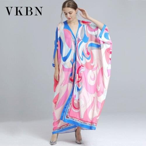 VKBN Summer Long Dresses for Women Party Printing Batwing Sleeve Plus Size Clothing Maxi Dresses High Quality 2021