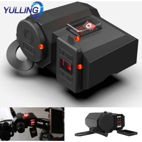 YULLING Waterproof Design 12v/24v Motorcycle USB Charger Power Adapter Socket&Voltmeter Display Car Accessories Universal
