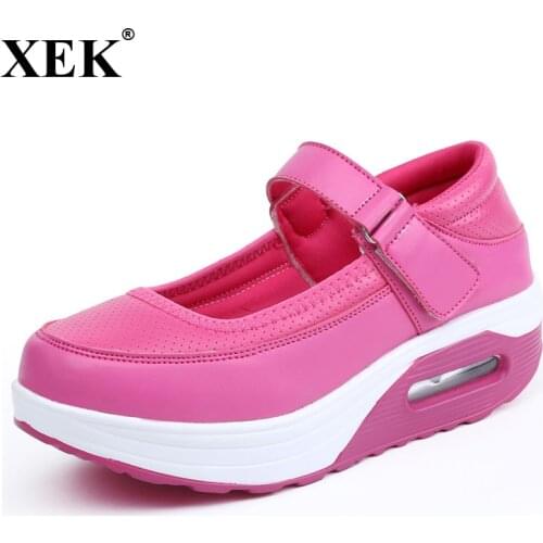XEK 2018 New Shake Shoes Women Swing Sneakers Breathable Casual Shoes Shallow Increased Wedges Shoes For Women Flats JH125
