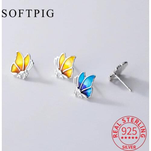 Real 925 Sterling Silver Colorful Butterfly Stud Earrings For Fashion Women Party Cute Animal Fine Jewelry Accessories