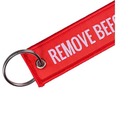 1 Pcs Fashion Remove Before Flight Tags Keychain Keyring Rectangle Polyester Embroidery Message 13*3CM