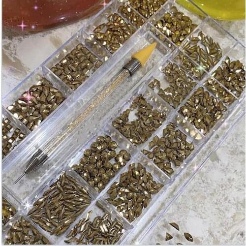 1000Pcs Nail Art Rhinestones Kits Multi-Shape Glass Crystal Stone Decoration 3D Flatback Crystals Gems with Rhinestones Picker
