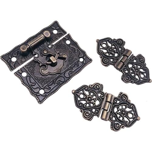 2pc Suitcase Cabinet Hinge +1pc Antique Bronze Jewelry Wooden Box Toggle Hasp Latch Clasp Vintage Hardware Furniture Accessories