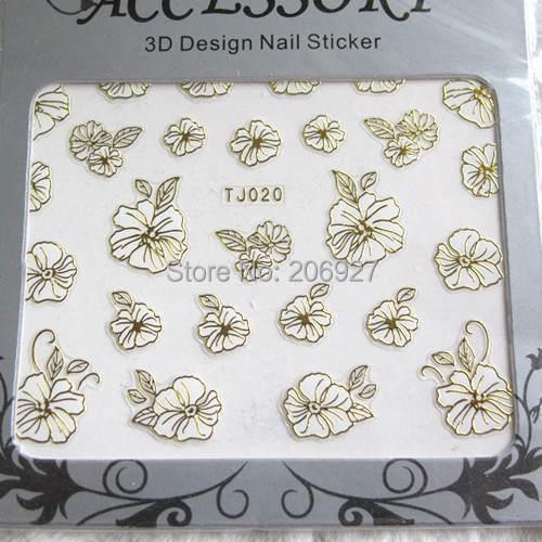 2PCS TJ020 White&Gold Nail Art Cute Sticker Nail Art Sticker