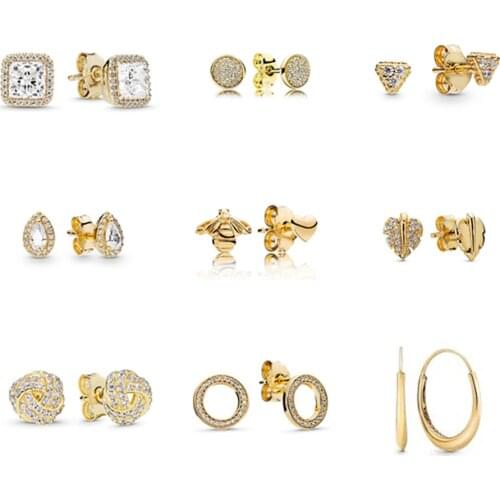 2021 New Free Shipping 925 Sterling Silver Open Pave Heart Circle Teardrop Bee Square Stud Earrings For Women DIY Jewelry S925