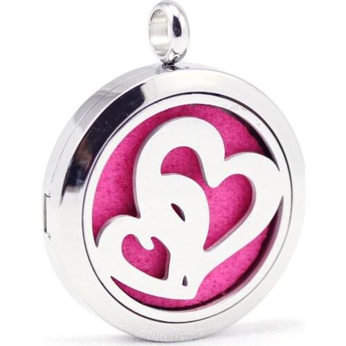 30mm 316L stainless steel Valentines Mothers Day Double Heart aroma aromatherapy essential oil diffuser necklace
