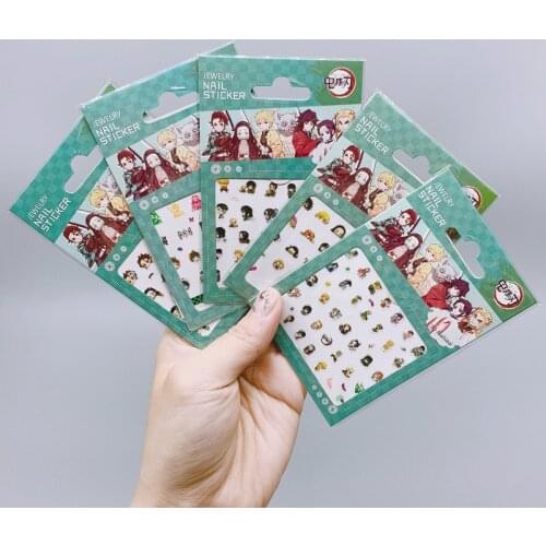 Anime Nail Sticker Demon Slayer Nails Art Decoration Kimetsu No Yaiba Cosplay Manicure Tips Set Wraps Decals Adhesive Kids Gift
