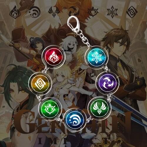 Genshin Impact Double Side Acrylic Keychain Hot Anime Game 7 Elements Eye of God Pendant Keyring Jewelry