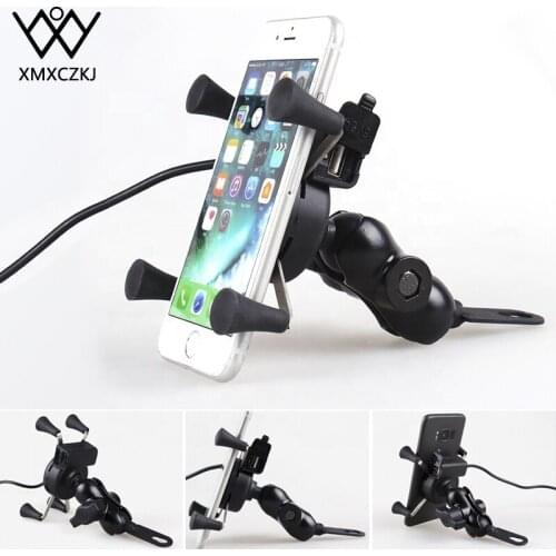 XMXCZKJ USB Motorcycle Bicycle Phone Holder 360 Degree Rotatable With charging cable 4 silicone caps For 4-6.5 inch cell Phone