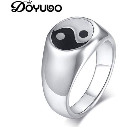 DOYUBO Hot Sale Mens Stainless Steel Religious Rings Male Eight Trigrams Yin Yang Tai Chi Ring Accessories Ring Jewelry DA136