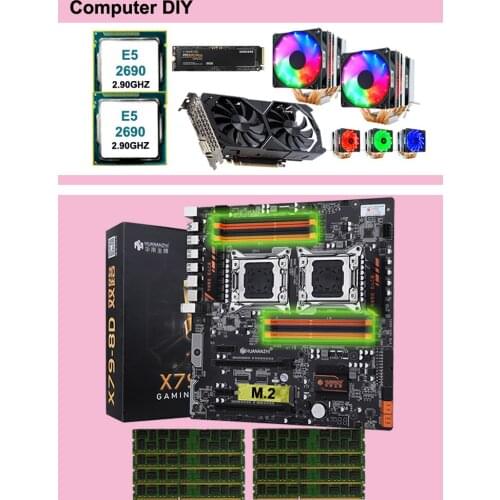 HUANANZHI X79-8D dual X79 motherboard with M.2 NVMe slot dual CPU Xeon E5 2690 coolers RAM 128G(8*16G) RECC GPU GTX1050TI 4GD5