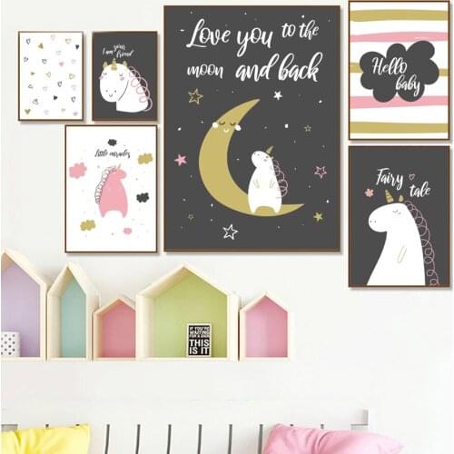 Unicorn Love Cloud Moon Star Flower Wall Art Canvas Painting Nordic Posters And Prints Wall Pictures Kids Room Nursery Decor