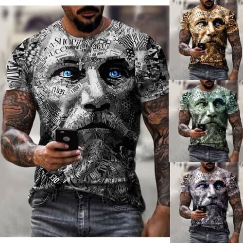 European and American mens series 3S new retro warrior head print short-sleeved T-shirt