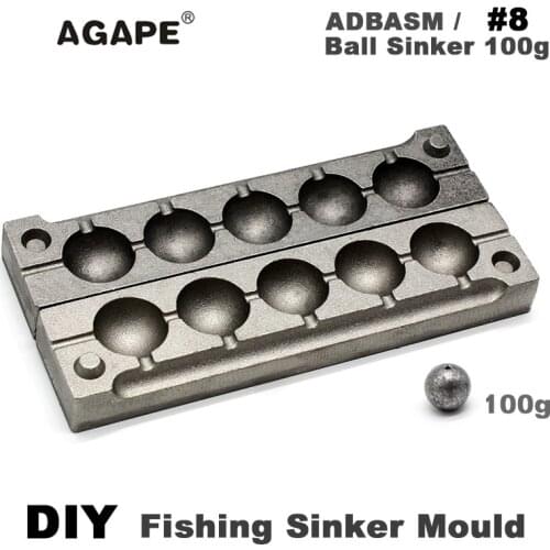 Agape DIY Fishing Ball Sinker Mould ADBASM/#8 Ball Sinker 100g 5 Cavities
