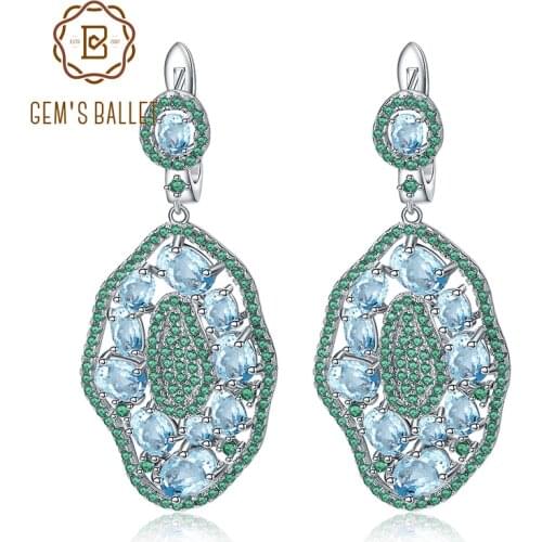 GEMS BALLET 7.74Ct Natural Sky Blue Topaz Hyperbole Earrings 925 Sterling Sliver Gemstone Vintage Drop Earrings For Women Party