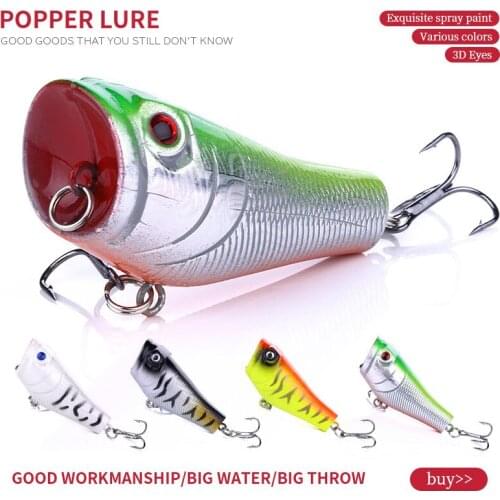 HENGJIA 1PCS 5cm 7.4g Artificial Fishing Lures Top Water Floating Lure Hooks 3D Fish Eye Popper Fake Lure Bait fishing tackle
