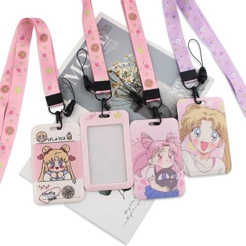 JF0003 Anime Kawaii Girls Lanyard Card Holder Student Hanging Neck Cell Phone Lanyard Badge Subway Access Card Holder