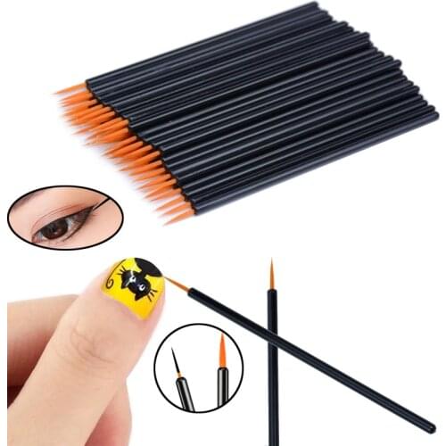 50pcs Black Handle Nail Art Brushes Disposable Gel Liner Painting Pen Beauty Makup Tools Eyeliner Brush for Women Gifts