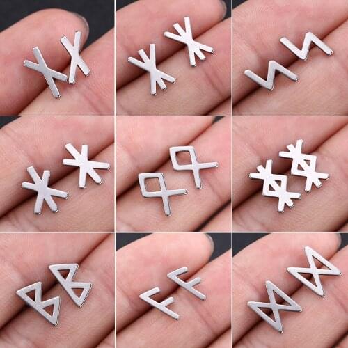 LIKGREAT Classic Vintage Runes Letter Stud Earrings Simple Stanless Steel Earrings for Women Men Fashion Minimalist Jewelry Gift