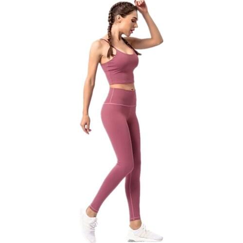 Yoga Set Women Fitness Clothing Sports Top Thin shoulder strap bra Gym Leggings Padded Strappy Sports Bra 2 Pcs Sports Suits