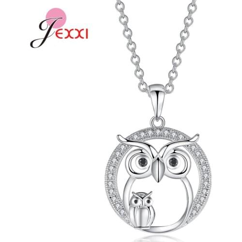 Newest Cubic Zirconia Pendants Owl Necklace for Women S925 Sterling Silver Crystal Collar Fashion Jewelry Christmas Gift