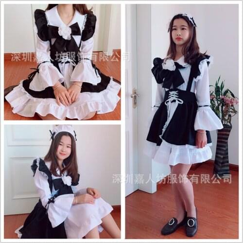 Black and white long-sleeved lolita gothic wind maid costume cosplay adult costume COS dress maid dress anime love live cosplay
