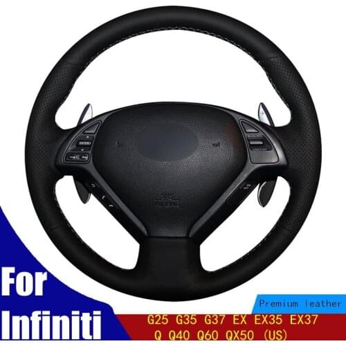 DIY Car Steering Wheel Cover Hand-stitched Black Micro Fiber Leather For Infiniti G25 G35 G37 EX EX35 EX37 Q Q40 Q60 QX50 (US)