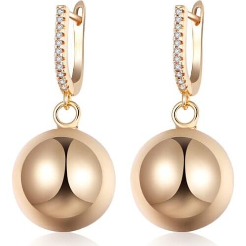 Statement Gold Silver Color Metal Ball Earrings Round Cubic Zirconia Big Drop Earrings for Women Fashion Jewelry Classic Gifts