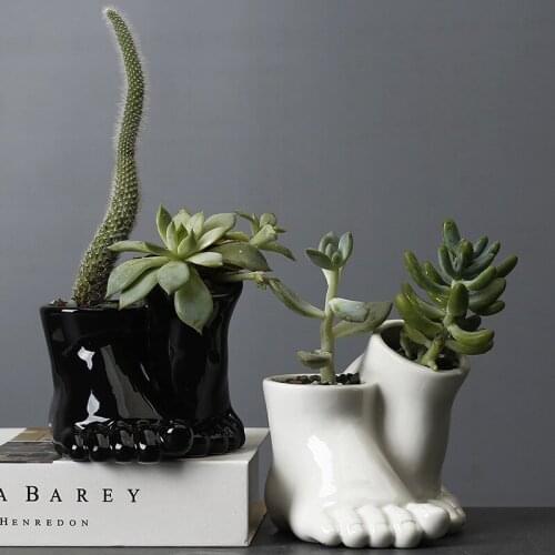 Cartoons Ceramics Foot Flower Pot Human Shape Succulent Flowerpot Balcony Cactus Plants Bonsai Pot Garden Decoration Accessories
