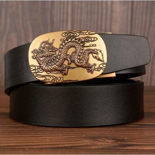 Ratchet Dress Belt Men Automatic Buckle Dragon Design Genuine Leather Belt For Men Luxury Leather Mens High Quality Male belt