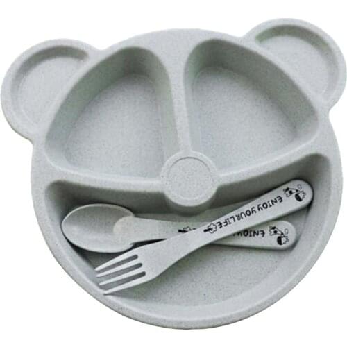Baby Dinnerware Anti-hot Wheat Straw Training Plate Cartoon Bear Kids Dishes Baby Bowl+Spoon+Fork Feeding Food Tableware Set