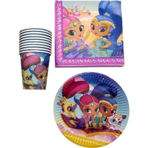 60pcs/lot Shimmer and Shine Glass Tableware Set Happy Birthday Events Party Plates Dishes Baby Shower Decorations Cups Napkins