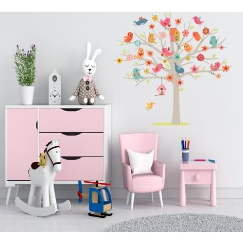 New fashion big tree bird flower wall sticker bedroom childrens room background wall decoration wall sticker room decoration