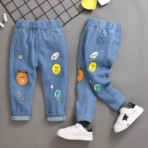 Autum warm pants for baby boys full length trousers 1-9T kids cartoon print denim trousers cowboy clothes baby outwear school pa