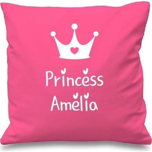 Personalized Pink Princess Crown Cushion Cover Custom Name Throw Pillow Case Personalised Girl Gifts Home Sofa Chair Decor 18"