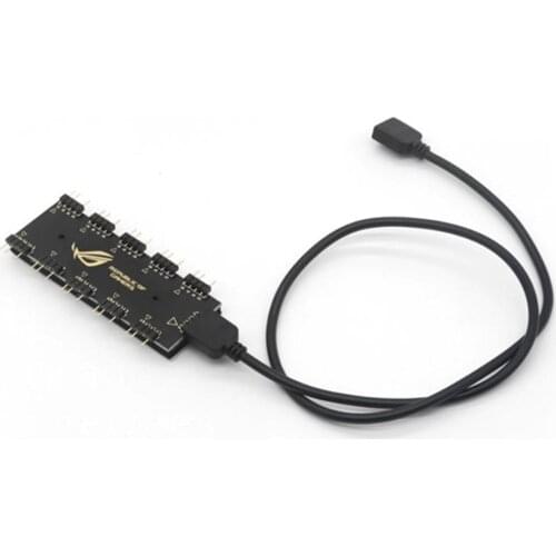 1 to 10 Way Motherboard 12V 4Pin RGB Cooler 5V 3Pin ARGB Fan HUB Splitter with 50cm Extension Cable for PC Chassis Cooling