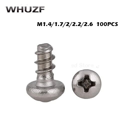 100pcs Cross Round Head self-tapping Screws M1.4 M1.7 M2 M2.2 M2.6 Stainless Steel Pan Head Flat Tail slot Microelectronic Screw
