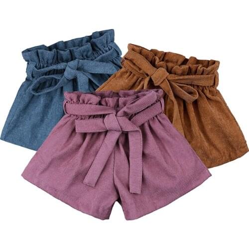 Baby Girls Pants Solid Bow Ruffle Pants Fashion Autumn Winter Shorts Corduroy PP Shorts For Children 1-5 Years Toddler Bebe