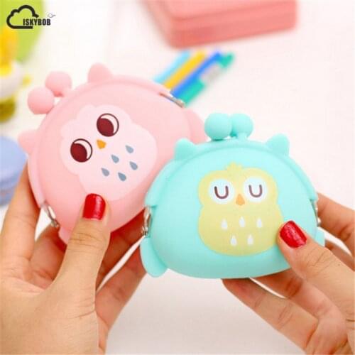 Kawaii Candy Owl Wallet Silicone Small Pouch Cute Coin Purse for Girl Key Rubber Wallet Children Mini Animal Case Storage Bag