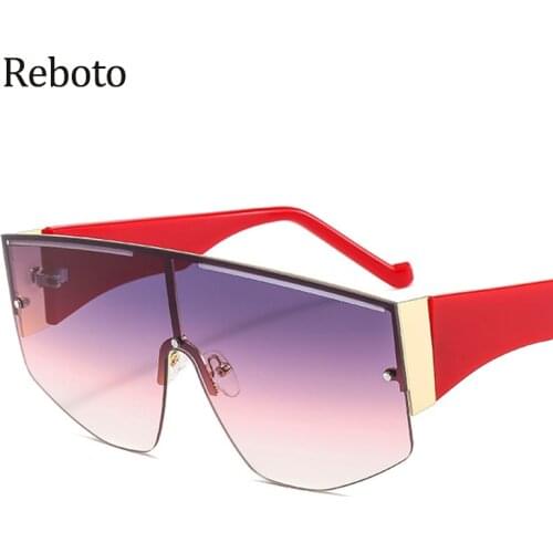 Oversized Pilot Gradient Sunglasses Fashion Brand Designer Rimless Vintage One Piece Sun Glasses Men Big Glasses Shades Eyewear