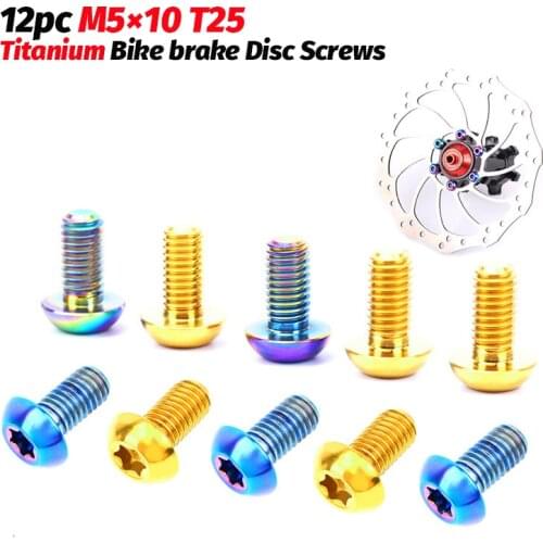 12pcs M5*10mm Titanium bicycle screw TC4 bike disc brake rotor fixing bolts ultralight MTB bike brake screws bicycle accessories