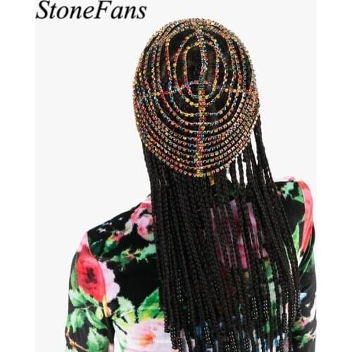 Stonefans Trendy Colorful Rhinestone Hats Headband Chain for Women Handmade Multilayer Boho Head Chain Headband Forehead Chain