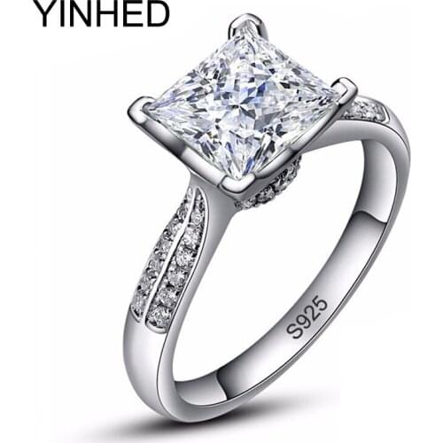 YINHED Victoria Princess Cut 7mm 2 Carat Cubic Zirconia CZ Wedding Rings for Women 100% 925 Sterling Silver Ring Jewelry ZR300