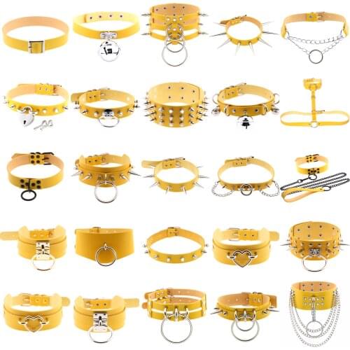 Gothic Yellow Necklaces for Women with Heart Lock Pendant Stainless Steel Chains Punk Sexy Choker Necklace Grunge Goth Jewelry