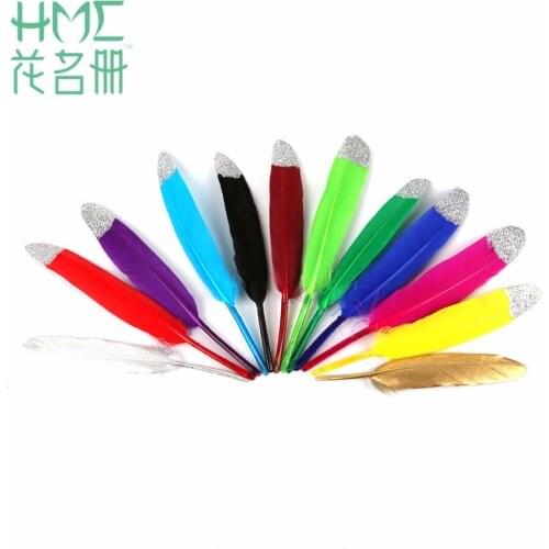 10pcs/Lot Colorful Dyed DIY Gold/Silver Color On Top Goose Feathers DIY Wedding Home decoration Jewelry Plume Feather