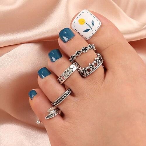 2021 New Summer Beach Vacation Knuckle Foot Ring Set Open Toe Rings for Women Girls Finger Ring Adjustable Jewellery 18PCS