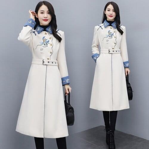 2020 Fashion Autumn Winter Vintage Embroidery Plus Size Cardigan Long Coat Sashes Chinese National Style Trench Outerwear 11882