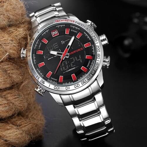 2021NAVIFORCE Sport Brand Men Military Luxury Watches Mens Digital Clock Full Steel Wrist Watch LED Display relogio masculino
