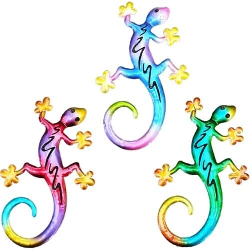 3Pcs Metal Gecko Accessories Gecko Garden Ornaments for Garden Wall Decoration Large Lizard Sculpture Craft Art Statue
